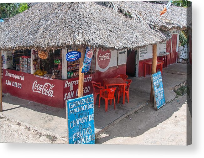 Mexico Yucatan Acrylic Print featuring the digital art Corner Store in Rural Yucatan by Carol Ailles