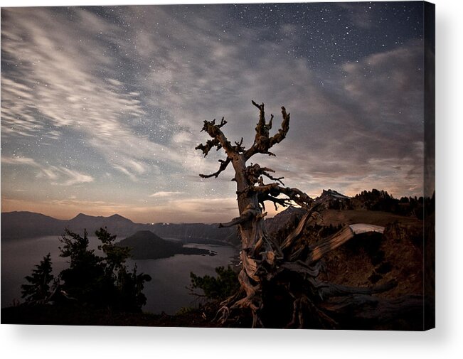 Night Acrylic Print featuring the photograph Crater Lake Bathed in Moonlight by Melany Sarafis