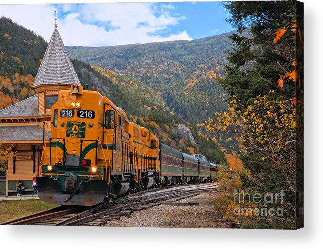 Conway Railroad Acrylic Print featuring the photograph Crawford Notch Train Depot by Adam Jewell