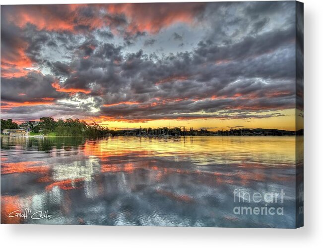 Sunset Acrylic Print featuring the photograph Crimson Sunset over Cockle Bay by Geoff Childs