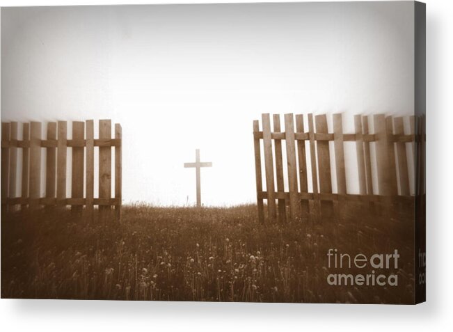 Christ Acrylic Print featuring the photograph Cross between the fences by Amanda Mohler