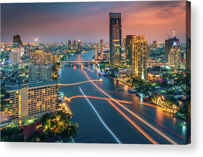 Curve Acrylic Print featuring the photograph Curve Of Chaophaya River,bangkok by Kwanchai k Photograph