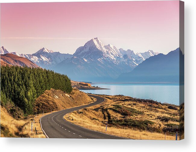 Tranquility Acrylic Print featuring the photograph Curvy Road Leading To Mt Cook Aoraki At by Matteo Colombo