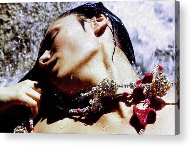 Jewelry Acrylic Print featuring the photograph Daliah Lavi Wearing A Fabiola Necklace by Bert Stern