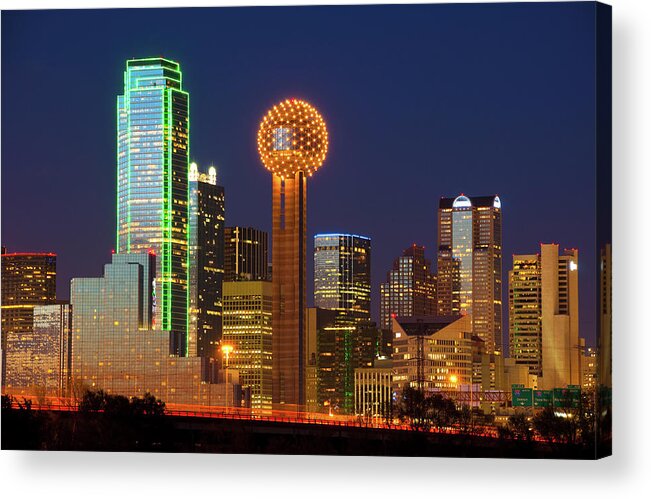 Downtown District Acrylic Print featuring the photograph Dallas Skyline At Dusk - The Highrisers by Davel5957