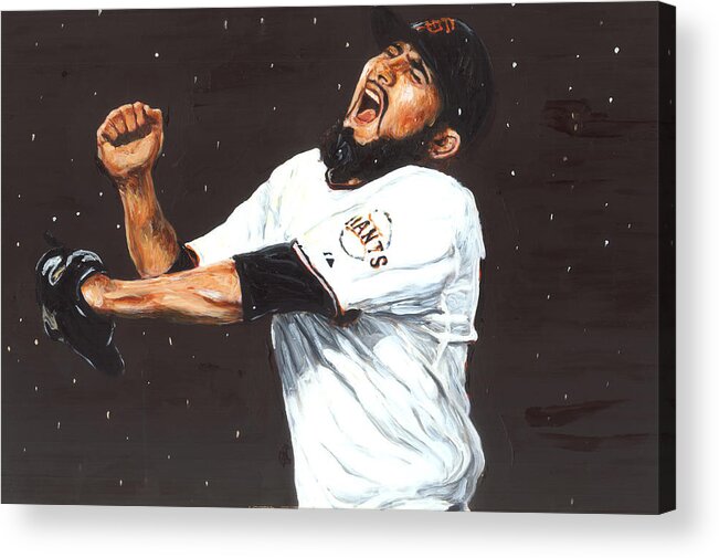 San Francisco Giants Acrylic Print featuring the painting Dancing in the Rain by Rudy Browne