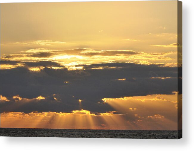 Sunbeam Acrylic Print featuring the photograph Dark Cloud Over Sea With Sunbeams by Bradford Martin