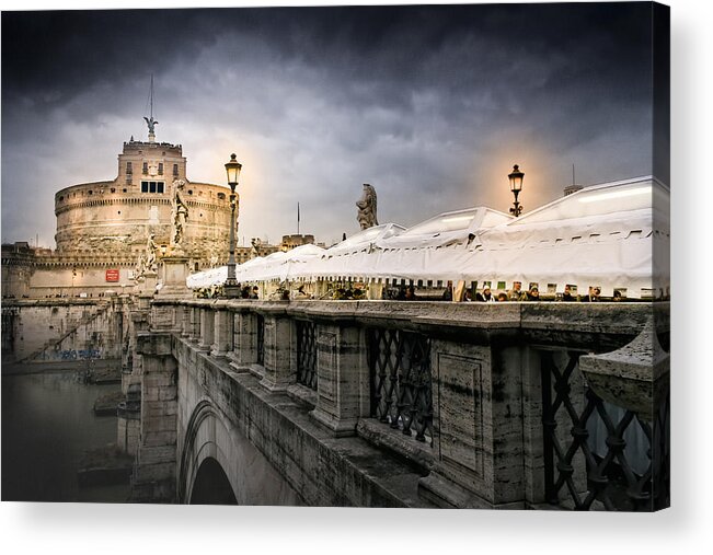 Castel Sant'angelo Acrylic Print featuring the photograph Dark Winter Evening at Castel Sant'Angelo - Rome by Mark Tisdale