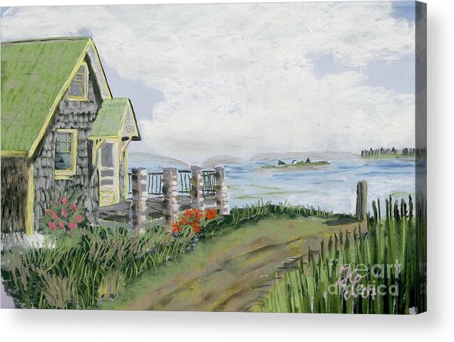 Cliff Island Acrylic Print featuring the pastel DayLillies by Francois Lamothe