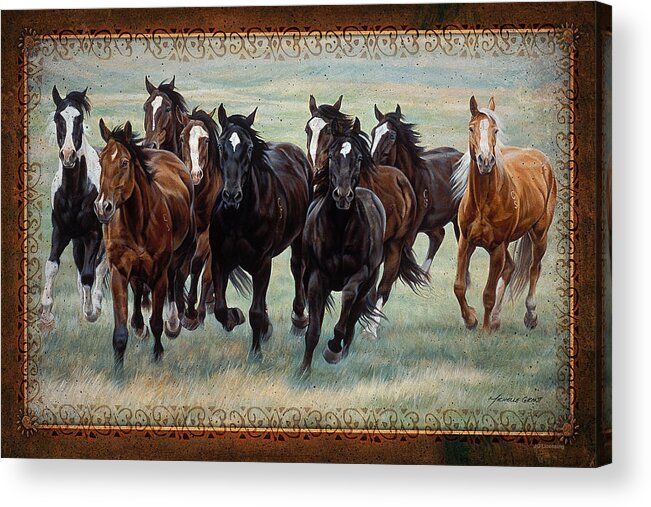 Michelle Grant Acrylic Print featuring the painting Deco Horses by JQ Licensing