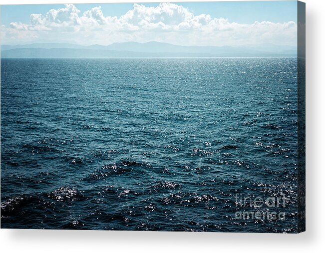 Blue Sea Acrylic Print featuring the photograph Deep Blue Sea with Clouds and West Coast of Haiti by Kim Fearheiley