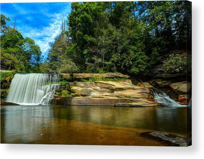 Carol R Montoya Acrylic Print featuring the photograph Deep Blue Skies and the French Broad Falls by Carol Montoya