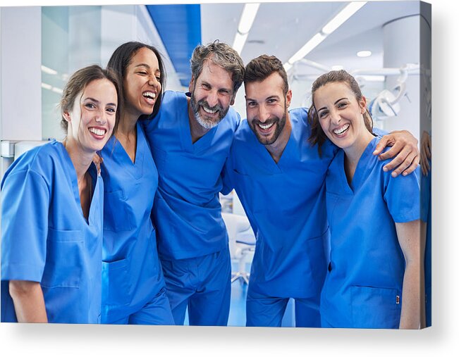 Working Acrylic Print featuring the photograph Dentist's office in Barcelona. Medical workers portrait. by Tempura