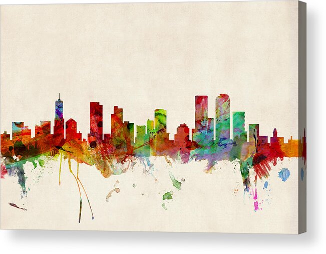 Watercolour Acrylic Print featuring the digital art Denver Colorado Skyline by Michael Tompsett