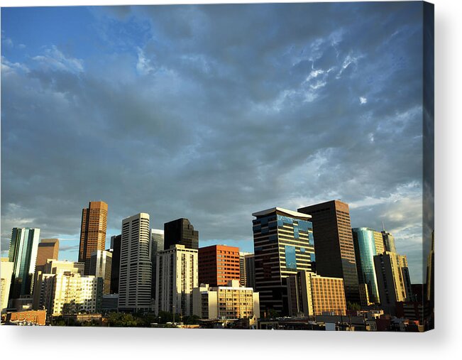 Corporate Business Acrylic Print featuring the photograph Denver Skyline At Sunset by Beklaus