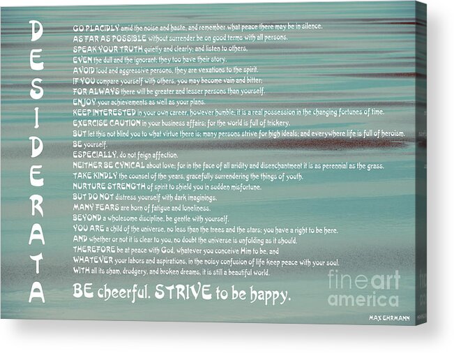 Color Acrylic Print featuring the photograph Desiderata 15 by Wendy Wilton