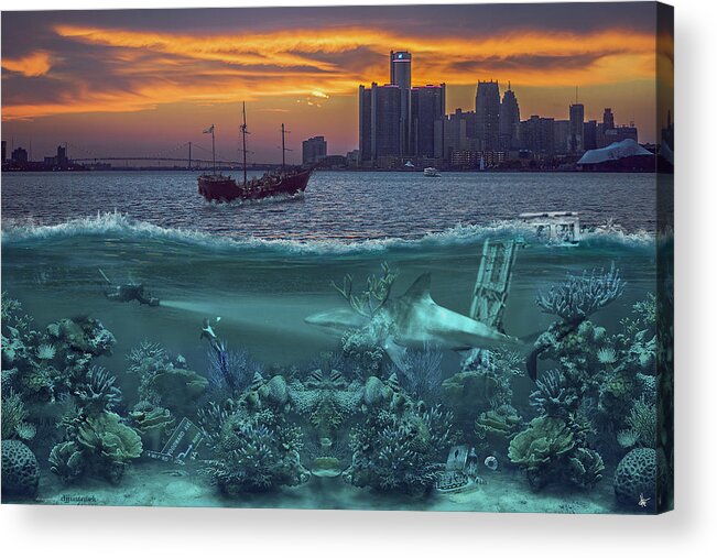 Detroit Acrylic Print featuring the photograph Detroit's Under Water by Nicholas Grunas