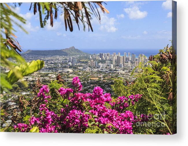 Waikiki Acrylic Print featuring the photograph Diamond Head and Waikiki Oahu Hawaii by Ken Brown