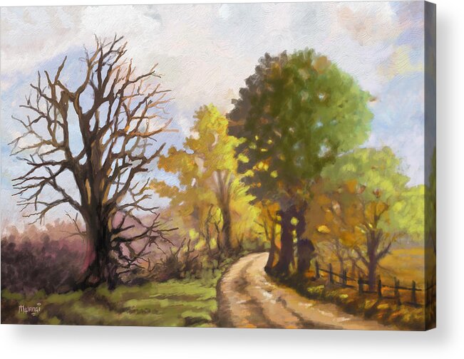 Landscape Acrylic Print featuring the painting Dirt road to some place by Anthony Mwangi