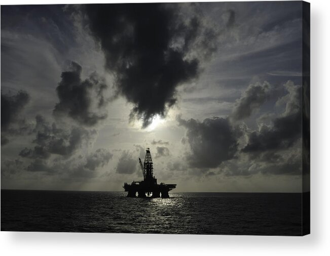 Deepwater Horizon Acrylic Print featuring the photograph Distant offshore oil rig by Bradford Martin