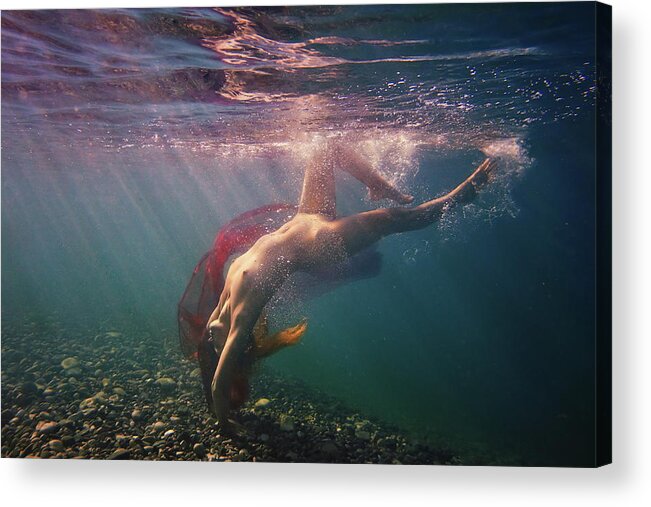 Nude Acrylic Print featuring the photograph Dives In Beams by Dmitry Laudin