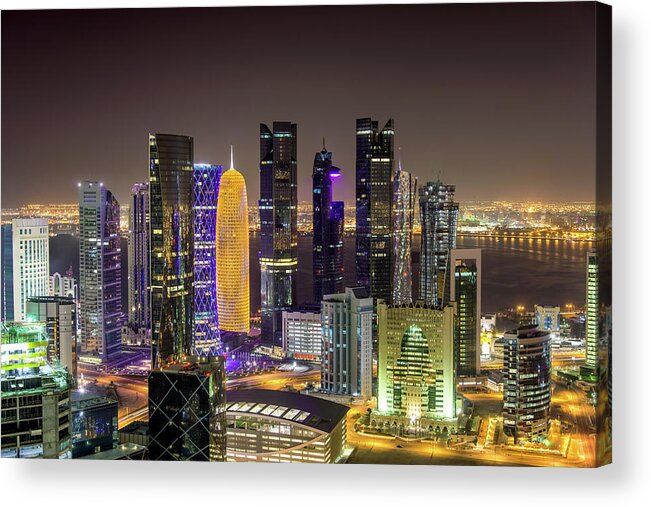 Arabia Acrylic Print featuring the photograph Doha By Night Qatar by Mlenny