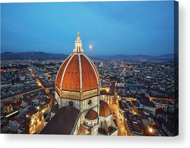Built Structure Acrylic Print featuring the photograph Dome Of Florence Cathedral By Moonlight by Allan Baxter