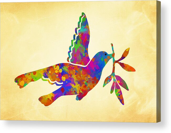 Dove Acrylic Print featuring the mixed media Dove With Olive Branch by Christina Rollo