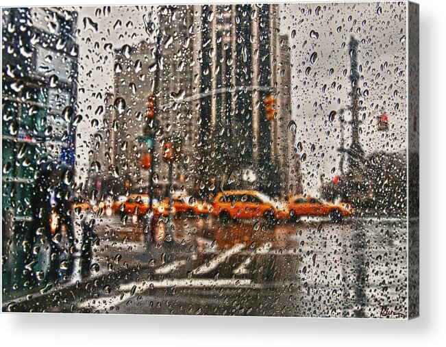 New York Acrylic Print featuring the photograph Downpour in Manhattan by Peggy Dietz