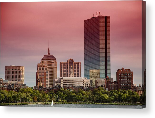Boston Acrylic Print featuring the photograph Downtown Boston at sunset as seen from Charles river by Eti Reid