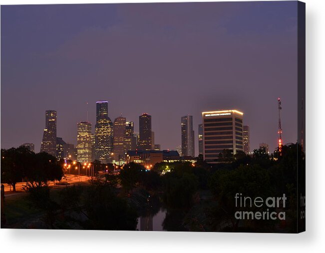 Downtown Houston Skyline Acrylic Print featuring the photograph Downtown Houston Before Fireworks by Aaron Edrington