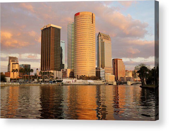 Tampa Acrylic Print featuring the photograph Downtown Tampa at Dusk on Hillsborough River by Daniel Woodrum