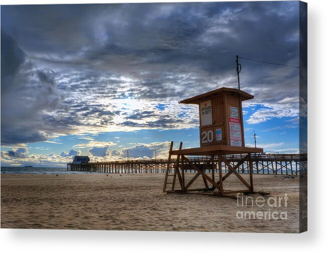 Dramatic Acrylic Print featuring the photograph Dramatic Sky at Newport Beach Pier by Eddie Yerkish