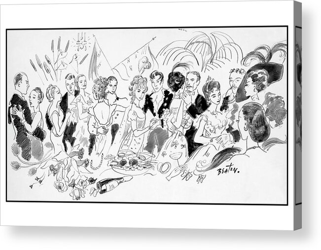 Illustration Acrylic Print featuring the digital art Drawing Of The London Society Dancing Night Away by Cecil Beaton