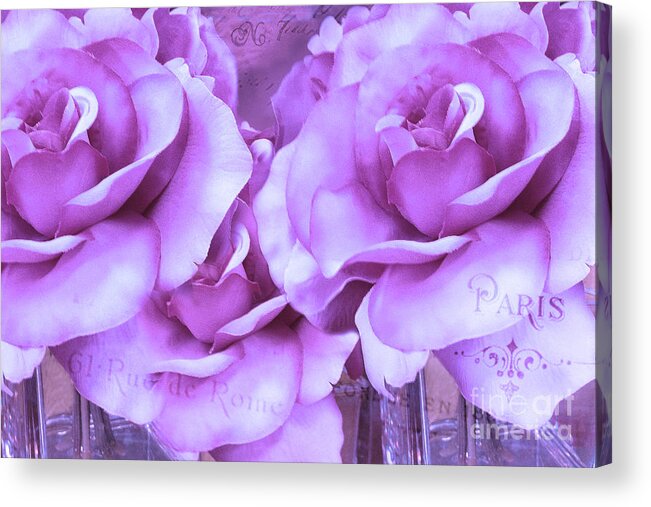 Paris Lavender Roses Acrylic Print featuring the photograph Dreamy Shabby Chic Purple Lavender Paris Roses - Dreamy Lavender Roses Cottage Floral Art by Kathy Fornal