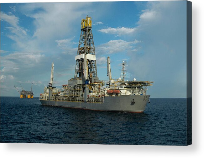 Oil Rig Acrylic Print featuring the photograph Drill ship and platform by Bradford Martin