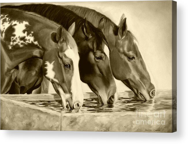 Animal Acrylic Print featuring the painting Drink'n Buddies Sepia by Charice Cooper