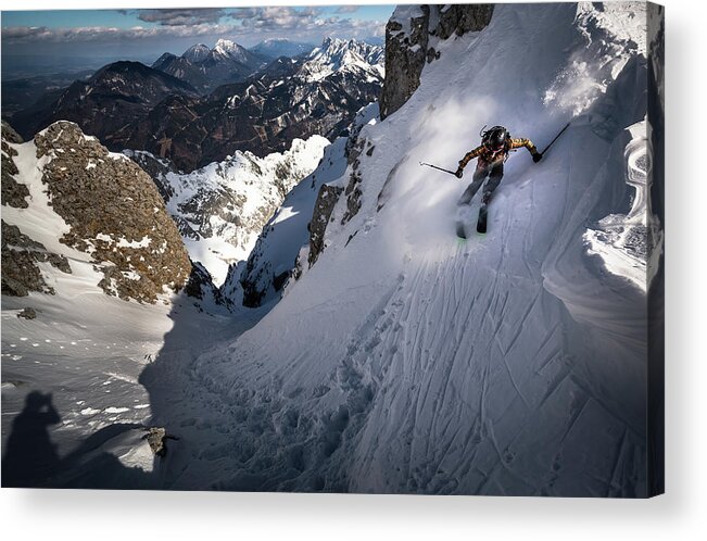 Skitouring Acrylic Print featuring the photograph Drop Into Couloir by Sandi Bertoncelj