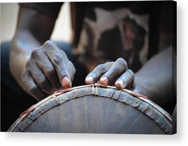 Accra Acrylic Print featuring the photograph Drum Maker's Hands I by Ronda Broatch