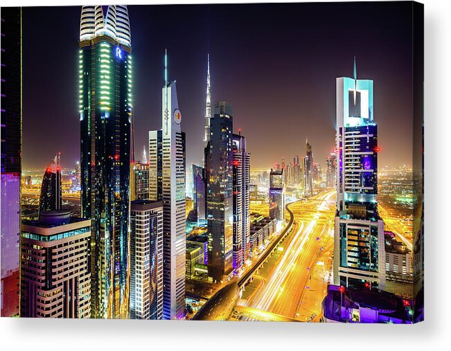 Apartment Acrylic Print featuring the photograph Dubai Skyscrapers, United Arab Emirates by Mbbirdy