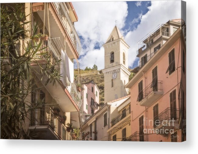 Cinque Terre Acrylic Print featuring the photograph Duomo Bell Tower of Manarola by Prints of Italy