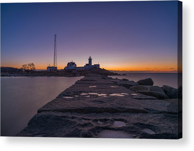 Eastern Point Acrylic Print featuring the photograph Eastern Point Lighthouse just before sunrise Gloucester MA by Bryan Xavier