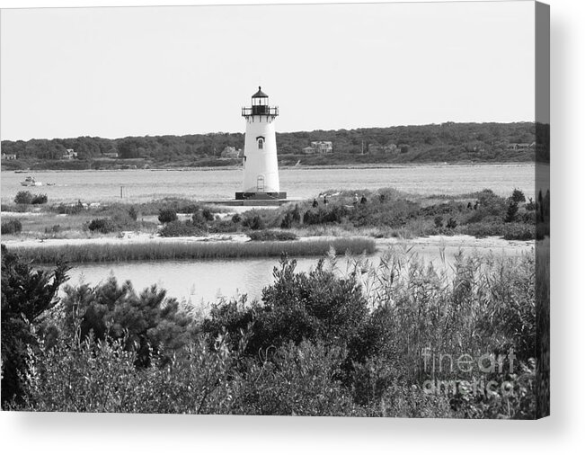 Edgartown Acrylic Print featuring the photograph Edgartown Lighthouse - Black and White by Carol Groenen