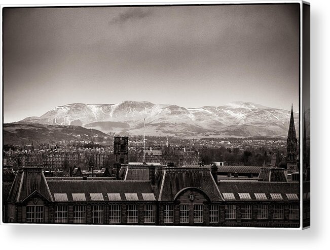 up-high Acrylic Print featuring the photograph Edinburgh views towards snow capped mountains by Lenny Carter