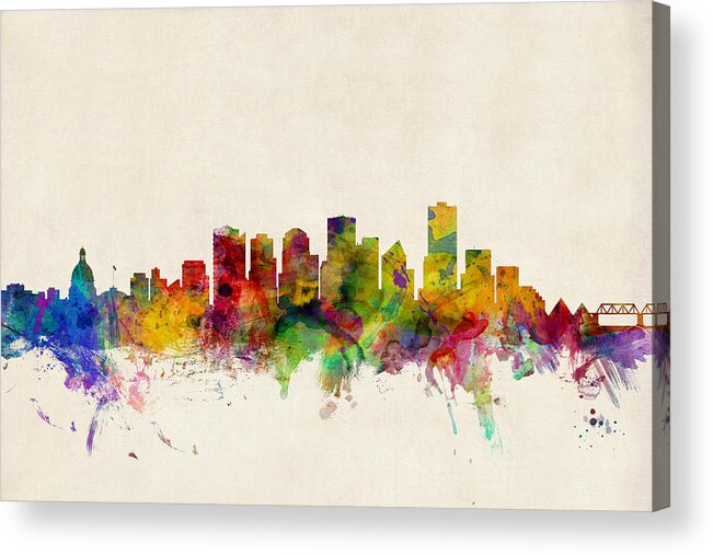 Watercolour Acrylic Print featuring the digital art Edmonton Canada Skyline by Michael Tompsett