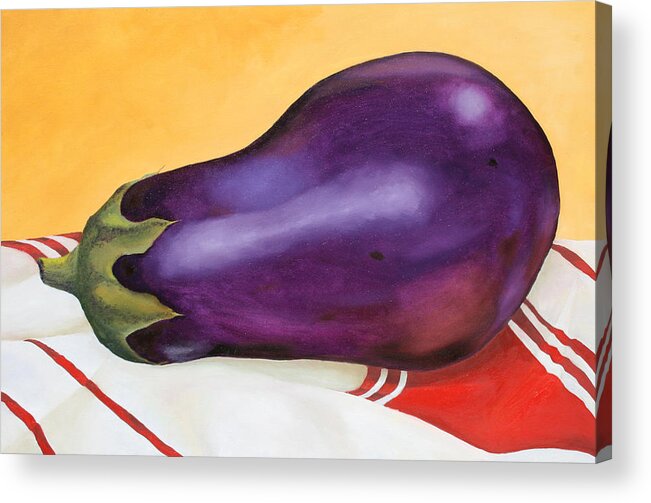 Kitchen Acrylic Print featuring the painting Eggplant on Dish Cloth by Donna Tucker