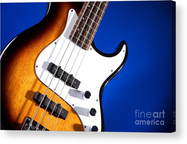 Bass Guitar Acrylic Print featuring the photograph Electric Bass Guitar Photograph on Blue 3322.02 by M K Miller