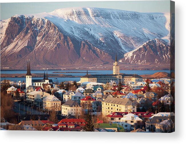 Snow Acrylic Print featuring the photograph Elevated View Over Reykjavik, Iceland by Travelpix Ltd