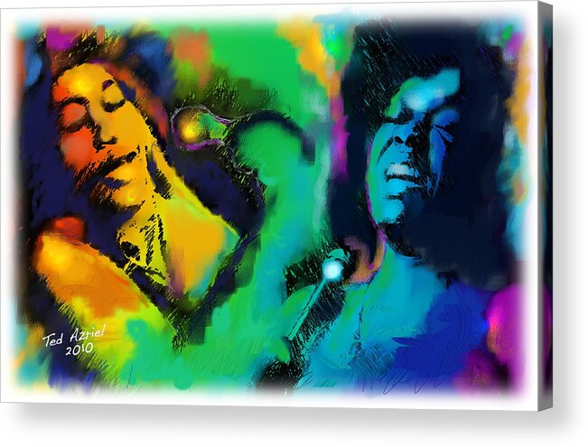 Jazz Art Paintings Acrylic Print featuring the painting Ella And Sara by Ted Azriel