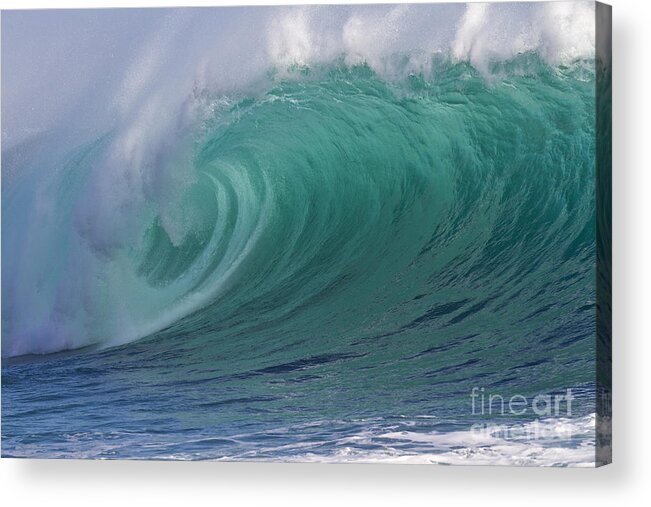 Wave Acrylic Print featuring the photograph Emerald green breaking wave tube by Heiko Koehrer-Wagner